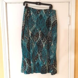 212 Collection Teal and Black Patterned Midi Skirt XL